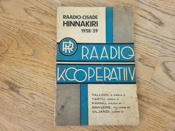 Raadiokooperatiiv . Raadio-osade hinnakiri 1938/39