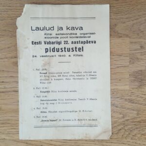 Laulud ja kava Eesti Vabariigi 22 aastapäeval . 1940