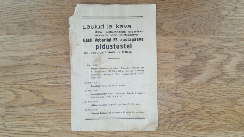 Laulud ja kava Eesti Vabariigi 22 aastapäeval . 1940