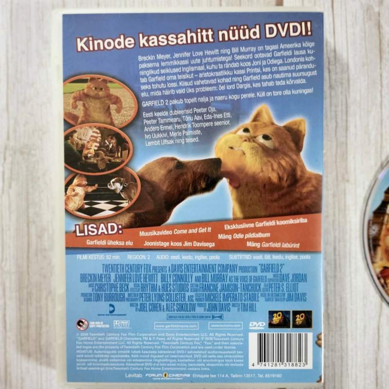 Garfield 2 DVD – eesti keeles, tagakaas Garfield 2 DVD – eesti keeles, tagakaas