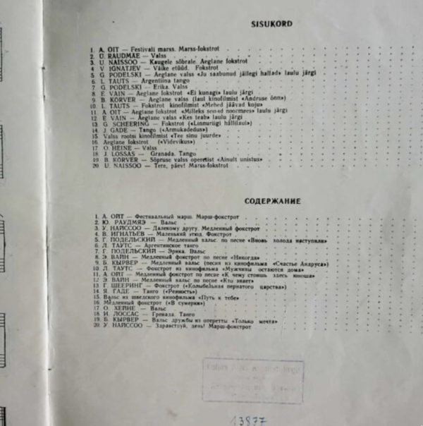 Muusikat tantsuks 1 . A. Oit