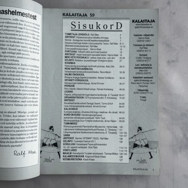 Kalastaja 59, kevad 2011 sisukord Kalastaja 59, kevad 2011 sisukord