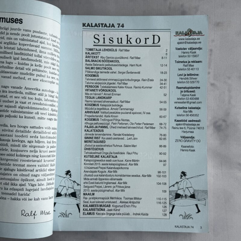 Harrastuskalastuse ajakiri Kalastaja 74, talv 2014/2015