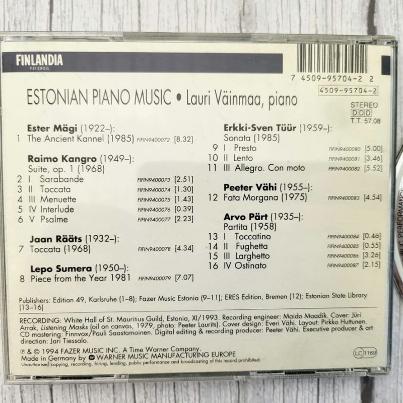 Estonian Piano Music CD – Lauri Väinmaa