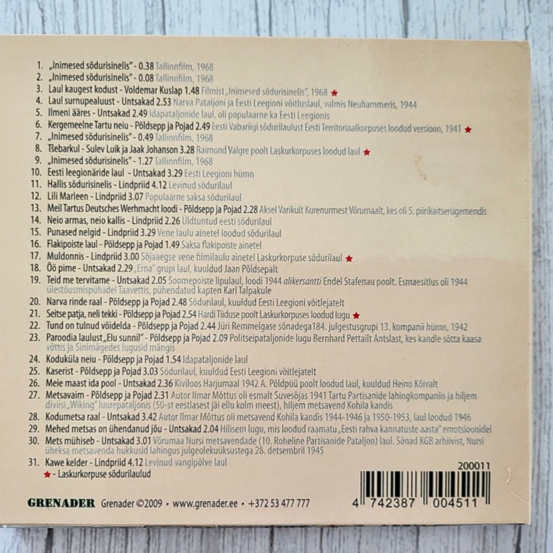 Eesti sõduri laulud II maailmasõjas CD Eesti sõduri laulud II maailmasõjas CD